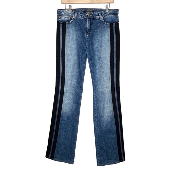 Roberto Cavalli Womens Italian Double Tuxedo Striped Jeans XL Kick Flared Italy - Picture 1 of 16